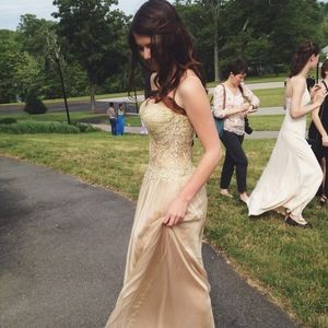 La Femme Gold Corset Ballgown